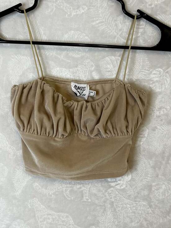 Princess Polly Tops - Princess Polly Beige Velvet Ruched Crop Top Size US 2